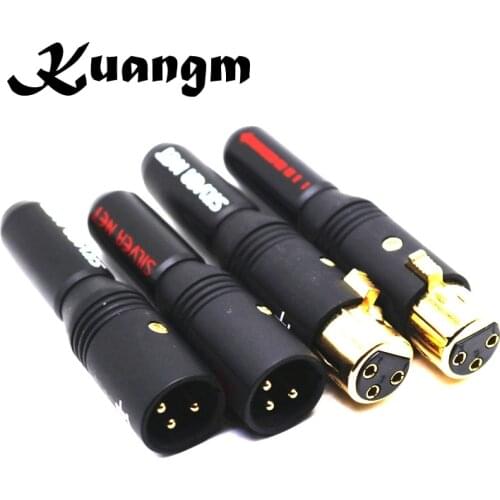 2pcs female 2pcs male XLR Hi-end Kuangm Audio Jack 3 pins connector Black Metal 62% Copper plated Gold XLR socket jack