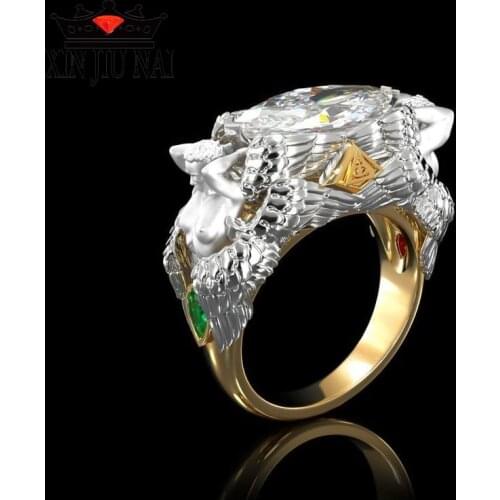 2020 new mermaid 14K gold-plated ring two-tone angel charm white marquise large gem zircon ladies ring wedding jewelry gift