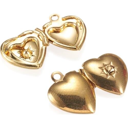 50pcs 12x10.5x4mm Brass Heart Locket Pendants for jewelry DIY Making Photo Frame Charms for Pendant Necklaces F60