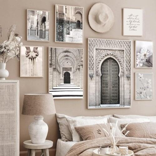White Flowers Moroccan Arch Architecture Canvas Painting For Living Room Decoration Wall Art Hanging Picture Home Decor