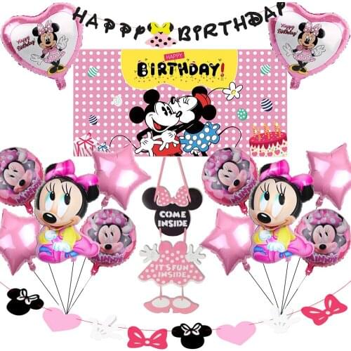 Disney Minnie Party decorations Supplies For 1st Baby Girl Minnie Theme Birthday Party decorations Supplies for Kids