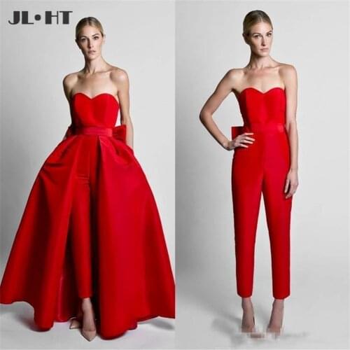 Jumpsuit Detachable Train Prom Dresses Long Sweetheart A-Line Long Evening Dress Hard Satin Formal Party Dress Prom Gown