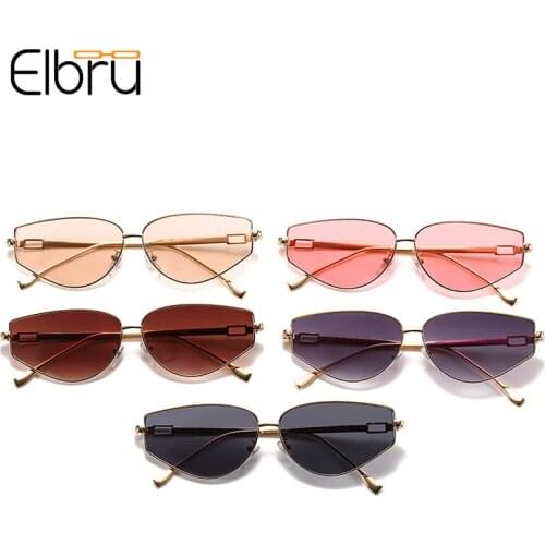 Elbru Fashion Small Sunglasses Men Metal Gold Irregular UV400 Sunshade Vintage Colorful Eyewear For Women Clear Lens Sun Glasses