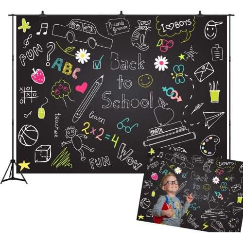 BEIPOTO Back to School Blackboard Backdrop for Children Photography Background Photo Booth Props Hand Drawn Vinyl Party Banner