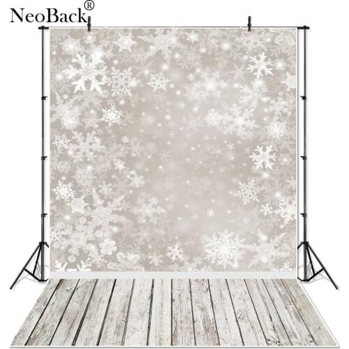 NeoBack Snow Flake Warm Grey Christmas Photography Backgrounds Christmas Children Studio Wood Photo Backdrop Big Seamless Size