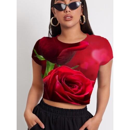 3d Tshirt Rose Flower T-shirt Women Flowers Funny T shirts Romantic Tshirts Casual Red T-shirts 3d Womens Clothing Punk Rock