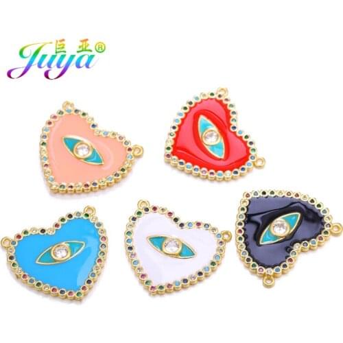 Juya DIY Multicolor Rainbow Crystals Pendant Supplies Enamel Greek Evil Eye Heart Charms For Handmade Pendant Jewelry Making