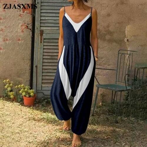 Spring Retro Patchwork Wide Leg Pants Jumpsuit Women Elegant V Neck Sexy Romper Playsuit Summer Sleeveless Pocket Beach Overalls