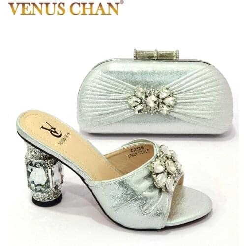 New Arrival Italian Shoes And Bag To Match Set African Decorated With Rhinestone Woman Shoes And Bag Set For Wedding Dress