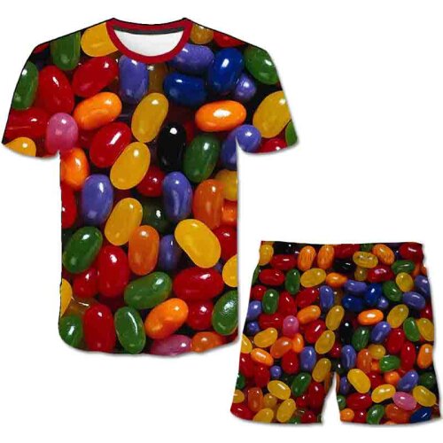2021 Summer New Boy 3d Printed Candy Suit Pattern T-shirt Short Sleeve + Shorts Boys And Girls Beach Pants Sports Suit Jogging