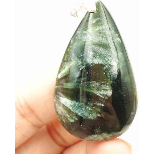 48x30mm Natural Green Seraphinite Pendant Gemstone Women Men Water Drop Crystal Seraphinite Rare Necklace AAAAA