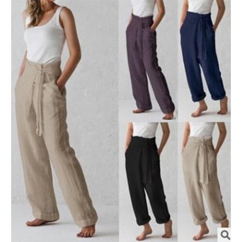 Autumn and winter 2020 fashion womens casual pants womens belt tight loose temperament womens casual solid color trousers