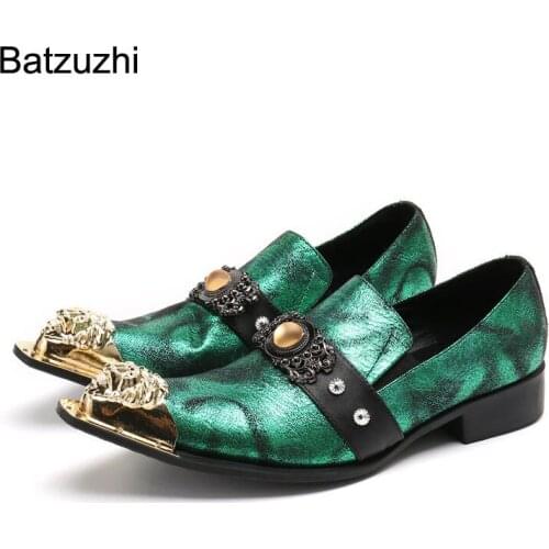 Batzuzhi Pointed Metal Toe Leather Dress Shoes Men Luxury Rock Mens Shoes Fashion Party & Wedding Shoes Chaussures Hommes,6-12