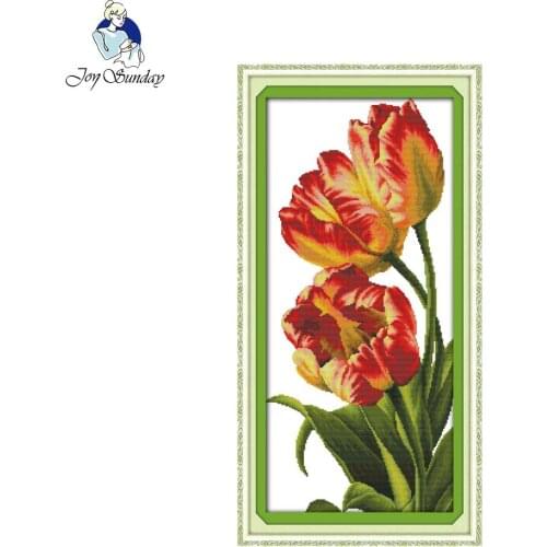 Joy Sunday Flower Style Tulip Cross Stitch Embroidery Kits Handmade Needlework Diy Painting Kit Embroidery Cross Stitch Painting