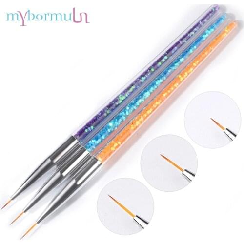 3Pcs Nail Art Brush Drawing Line Painting Carving Pen 7/9/11mm Crystal Rhinestones Handle Manicure Nail Art Decoration Tool Kit