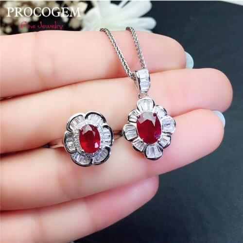 Natural Heated Red Ruby Jewelry set for Women Earrings Necklace genuine gemstones 925 Sterling Silver fine jewelry sets #704