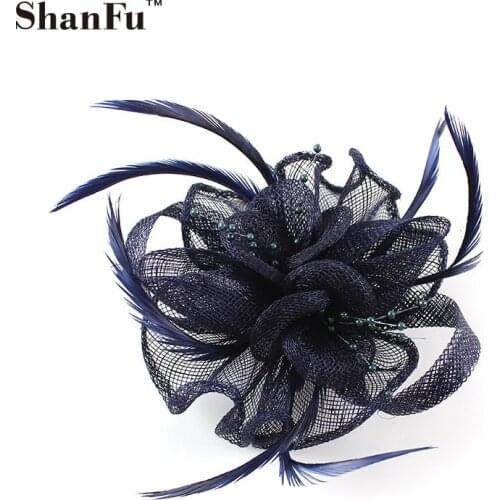 2018 New Women Fancy Feather Sinamay Bead Fascinator Loop Wedding Party Brooch Clip/pin Wholesale SFB7079 12pcs/lot