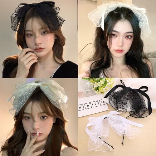 Korea Handmade Black Lace Bow Headbands Bow-knot Hairbands Stylish For Women Sweet Hair Ornaments Solid Head Band Gift Wholesale