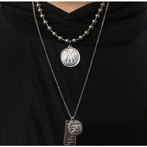 BUDROVKY Ornament All-match round Plate Hip Hop Necklace Carved Square Letter Geometric Necklace Female Wholesale