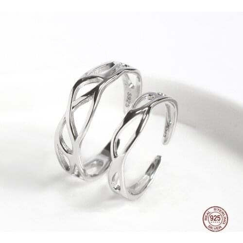 LKO 925 Sterling Silver Couple Rings Personality Design Weave Pattern Wedding Party Ring Men and Women Engagement Jewelry Gifts