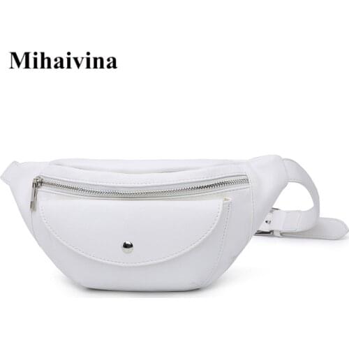 Mihaivina Waist Bag Women Leather Fanny Pack Female Chest Handbag Belt Bag Unisex Waist Packs Belly Bags Purse Black Phone Pouch