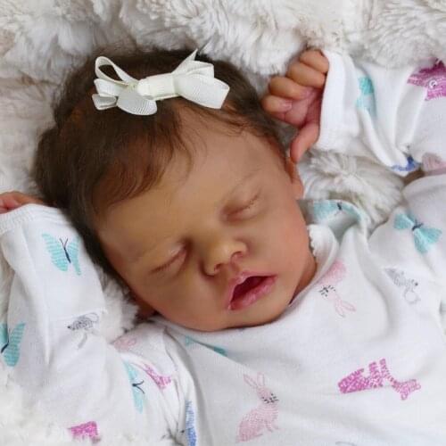 49cm Realistic Doll Closed Eyes Sleeping Boy Soft Vinyl Silicone Baby Cute Newborn Girl Toy Dark Brown SKin Color