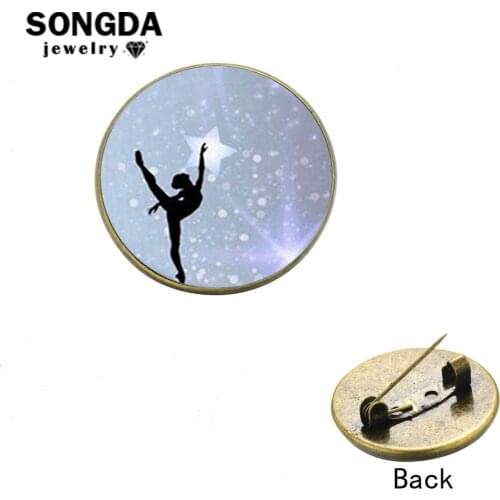 SONGDA Ballerina Girl Printed Brooch Pins Ballet Dancing Lovers Gift I Love Dance Glass Dome Art Picture Lapel Pin Button Badges