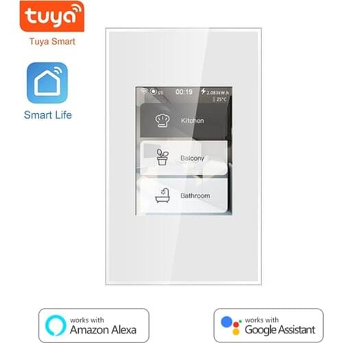 Tuya WiFi LCD Smart Light Switch US Curtain Switch Support Alexa Google Home APP Voice Control Smart Touch Light Switch 110/220V