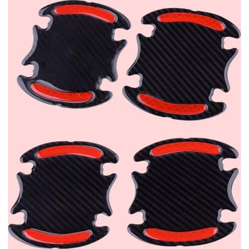 Universal 4Pcs 3D Carbon Fiber Texture Anti Scratch Strips Car Door Handle Bowl Protective Film Reflective Sticker