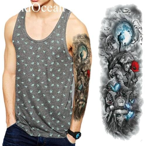 25 Style Black Men Full Arm Temporary Tattoo Moon Knight Women Big Shoulder Paste Tatoo Pirate Captain Tattoo Stickers Butterfly
