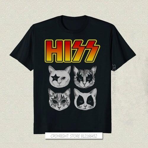 Funny Men T Shirt White T Shirt Tshirts Black Tee Mens Classics Hiss Funny Cats Kittens Rock Rockin T Shirt Tops For Male