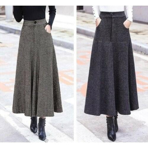 2020 New Winter Fashion Ladies Woolen Long Skirts Women Wool Long a Line Skirt Solid Color Leisure Time Versatile Comfortable