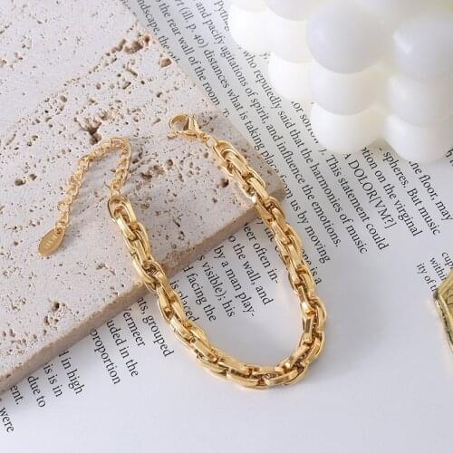 Chunky Chain Bracelets For Women Men Gold Silver Color Stainless Steel Rectangle Link Bracelets on Hand Hiphop Jewelry Wholesale