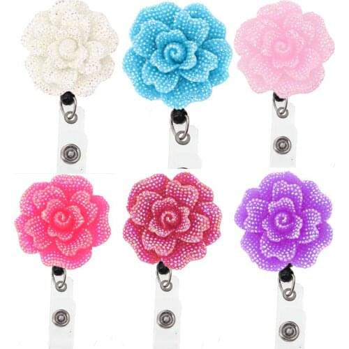 10pcs Mix Color Office Supply Stone Bling Shiny Resin Flower ID Card Badge Holder For Nurse Accessories Badge reel