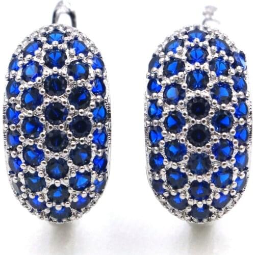 20x15mm Lovely Cute Silver Earrings For Ladies Created Rich Blue Aqumamarine Daily Wear Bride Fine Jewelry