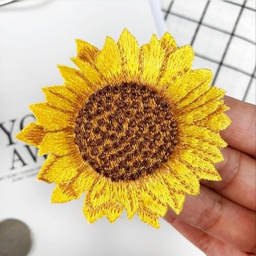 2PCS Artificial Sunflower Brooch Decals Patches For clothes decorated Iron on shirt/hat/jeans (50*40MM and 60*60MM)