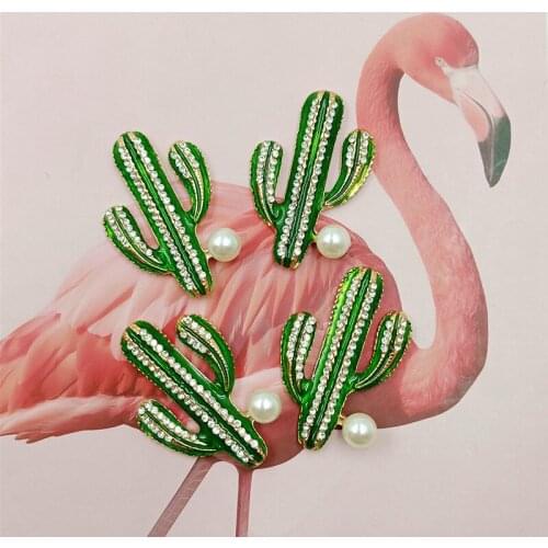 2 pcs/lot Cactus Rhinestone Pearl Headdress Shirt Plating-Buttons Sewing Cartoon Buttons DIY Creative Alloy Choker Pendant