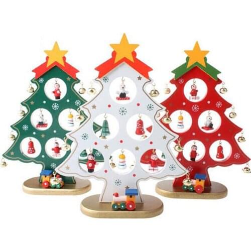 3 Colors Cartoon Bell DIY Wooden Christmas Tree Ornament Home Table Window Decor
