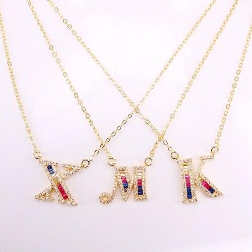 6PCS, Fashion Metal Jewelry Link Chain and Colorful CZ Micro Pave Letter Charm Pendant Necklaces