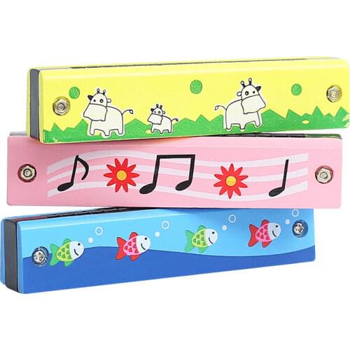 Wooden Harmonica for Children Toys Musical Instruments 16 Holes Double-Row Blow Cartoon Color Woodwind Mouth Harmonica Melodica