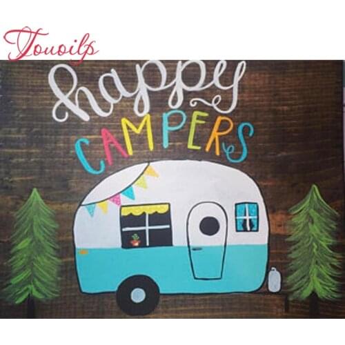 TOUOILP 5D Diy Daimond Painting"Happy campers"Diamond Painting Round Rhinestones 5d Diamant Painting Diamond Embroidery Scenery