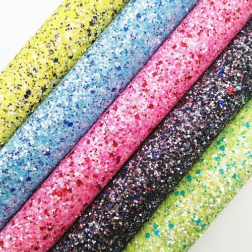 Amonglitter Chunky Glitter Leather Fabric Sheets Glitter Fabric Soft Felt Backing for DIY Bows Bags Shoes 21x29cm A4 size MB033