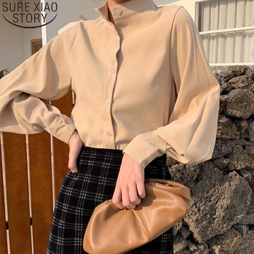 Elegant Blouse Women Shirts Autumn and Winter Lantern Long Sleeve Round Collar 2021 Clothes Korean Fashion Ladies Tops 11308
