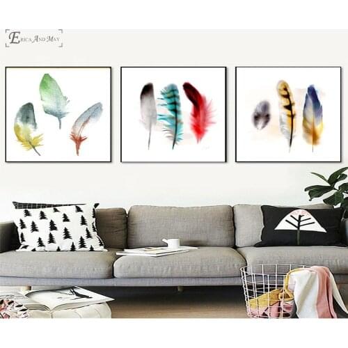 Colorful Feather Ink Painted Vintage Poster Prints Oil Painting On Canvas Wall Art Murals Pictures For Living Room Decoration