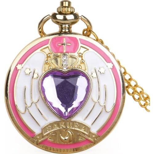 Lovely sakura Animation Cosplay Pocket Watch FOB Chain Necklace Pendant Pocket Watches Gifts For Girls