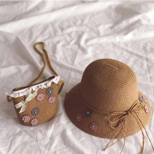 2PCS CAP+BAG Summer Outdoor Baby Hat Cap Sun Hat Cotton Children Kids Baby Summer Hat Floral Beach hat
