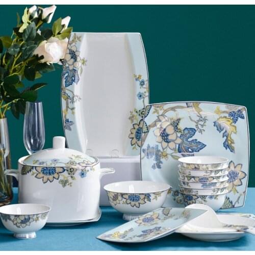 60 Heads Jingdezhen Ceramic Dinner Dish Посуда Salad Bowl Plate посуда для кухни наборы Dinnerware Set Kitchen Tableware