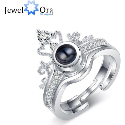 JewelOra 100 Language I Love You Rings for Women Romantic Wedding Engagement Projection Crown Ring Set Valentines Day Gift
