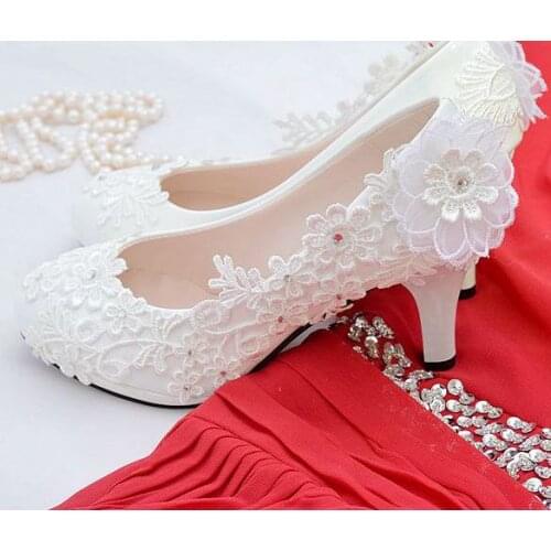 Spike heel ivory lace wedding shoes for woman plus size 41 42 fashion lady female dress proms dinner party brides wedding shoe