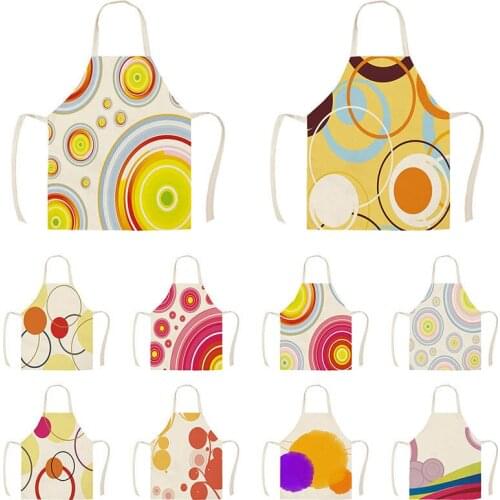 Round Geometric Pattern Kitchen Apron for Women Cotton Linen Cleaning Pinafore Home Cooking Aprons WQTX09